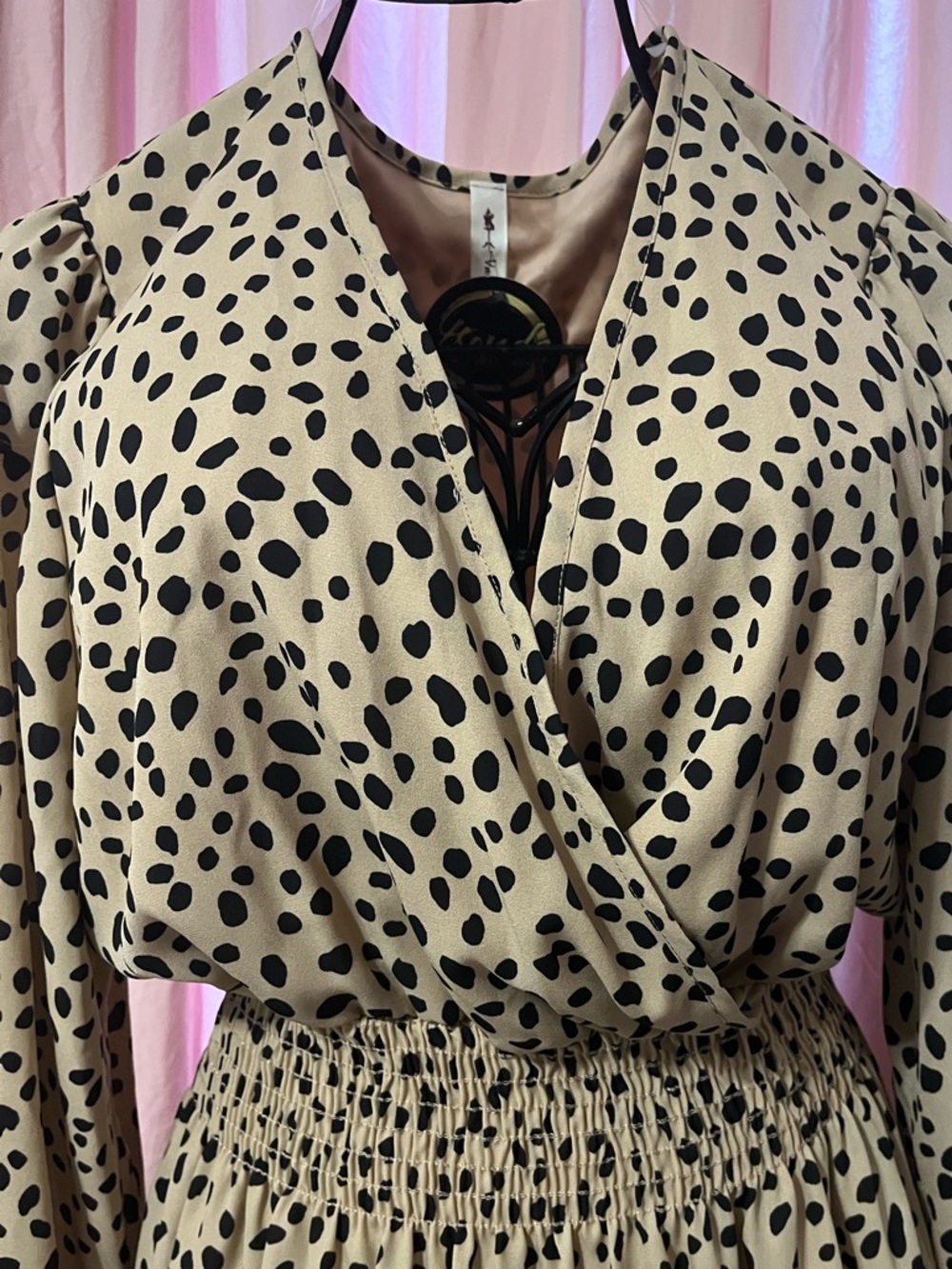 Beige & Black Animal Print Wrap Dress